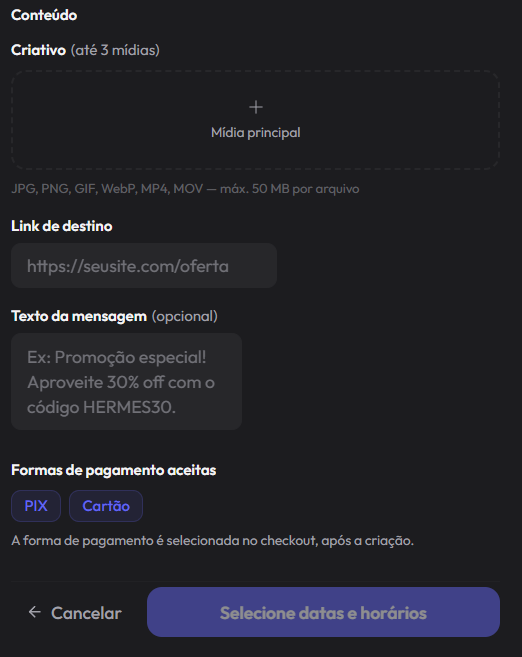 Upload de criativos para anúncios